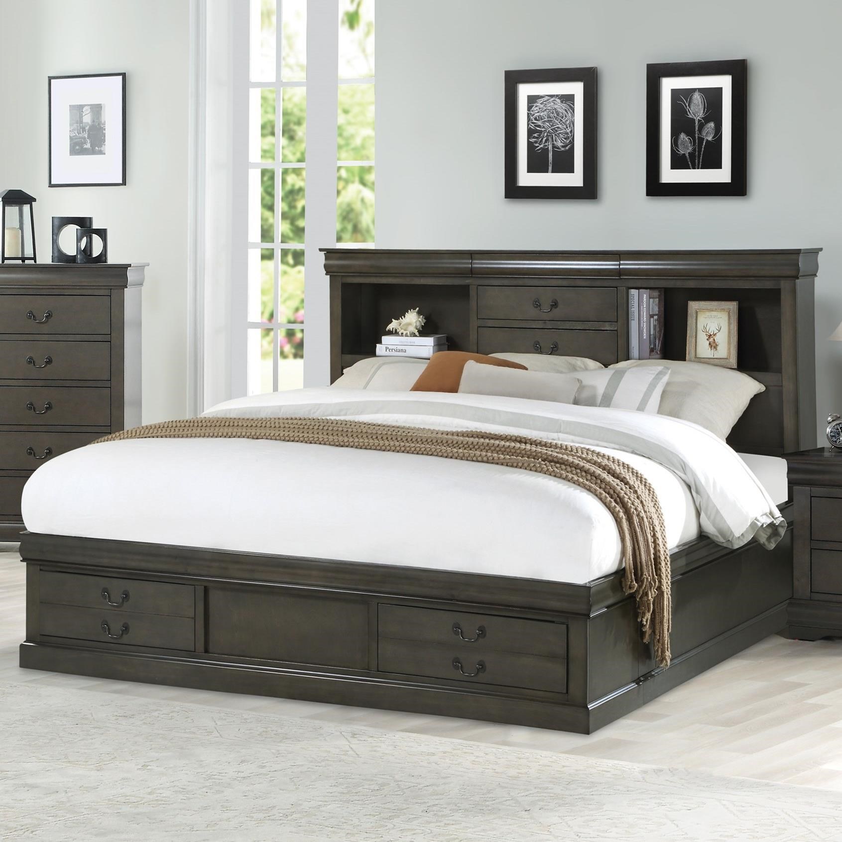 Louis Philippe Eastern King Storage Bed Queen | semashow.com